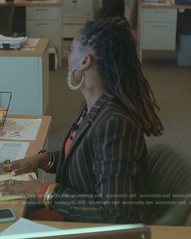 Malika's black stripe blazer on Good Trouble