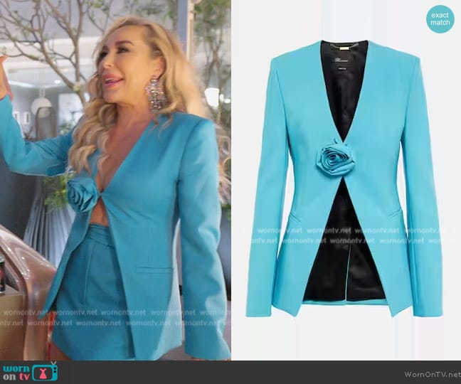 Blumarine Rose-embellished collarless blazer worn by Marysol Patton (Marysol Patton) on The Real Housewives of Miami