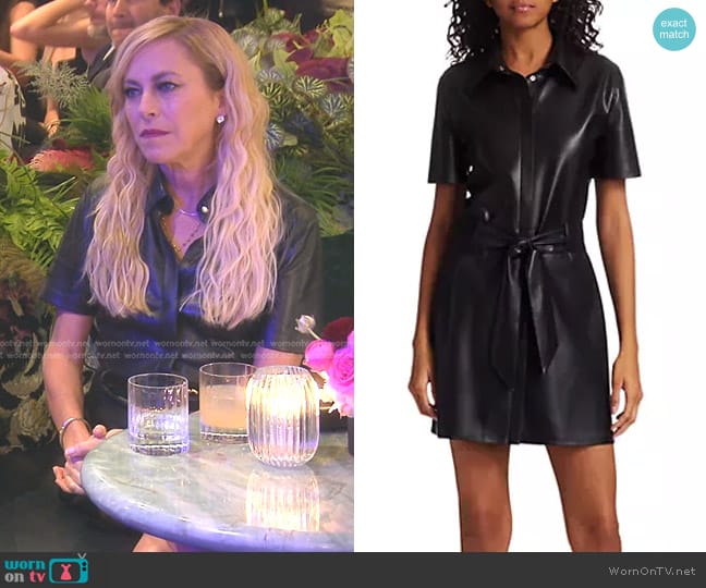 Nanushka Halli Vegan Leather A-Line Shirtdress worn by Sutton Stracke on The Real Housewives of Beverly Hills