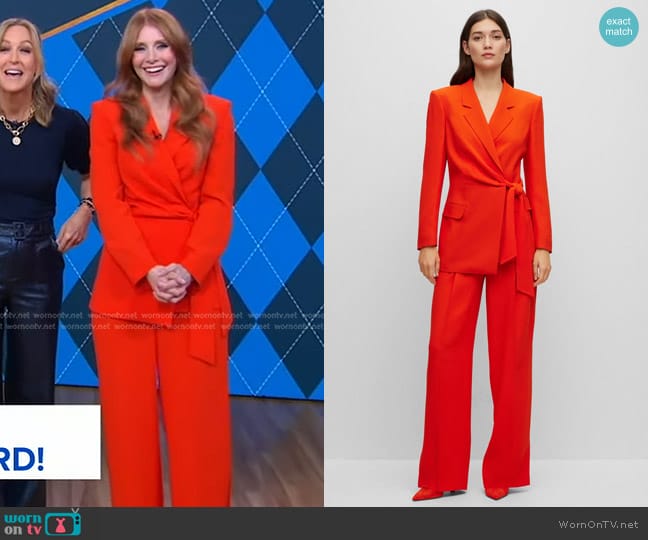 Boss Long-Length Jacket with Belted Waist and Tiroko Pants worn by Bryce Dallas Howard on Good Morning America