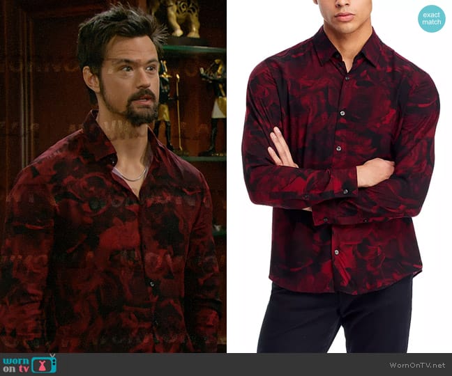 Hugo Ermo Shirt in Dark Red worn by Thomas Forrester (Matthew Atkinson) on The Bold and the Beautiful