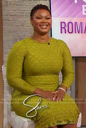 Brittainy Noel’s green textured dress on Sherri