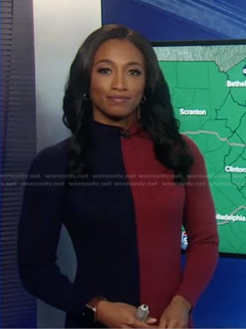 Brittany's navy and red colorblock dress on Good Morning America