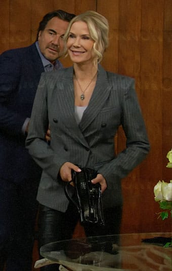 Brooke's grey pinstripe blazer on The Bold and the Beautiful
