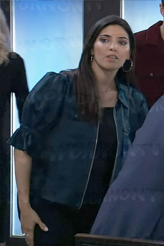 Brook Lynn’s teal satin short sleeved jacket on General Hospital