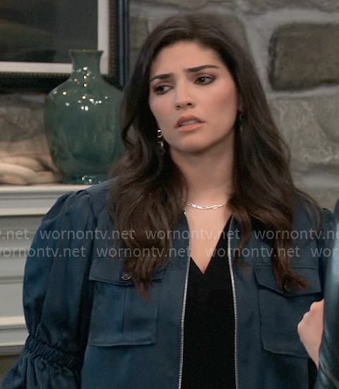 Brook Lynn’s teal satin short sleeved jacket on General Hospital