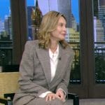 Calista Flockhart’s gray plaid blazer and pants on Live with Kelly and Mark