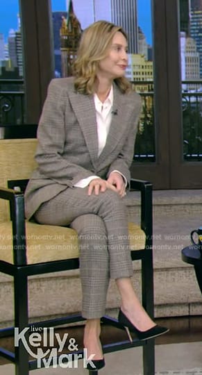 Calista Flockhart’s gray plaid blazer and pants on Live with Kelly and Mark