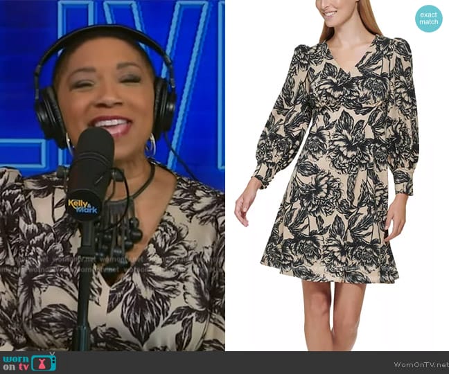 Calvin Klein V-Neck Empire-Waist Printed Dress worn by Deja Vu on Live with Kelly and Mark