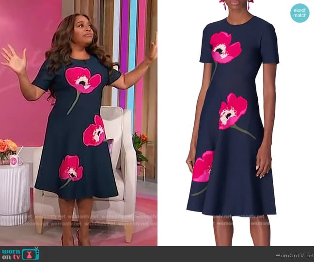 Carolina Herrera Floral Jacquard Fit & Flare Dress worn by Sherri Shepherd on Sherri