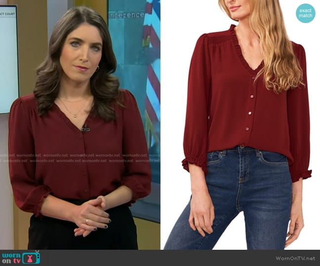 Cece Ruffle V-Neck Blouse worn by Liz Kreutz on Today