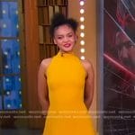 Celeste O’Connor’s yellow feather trim mini dress on Good Morning America