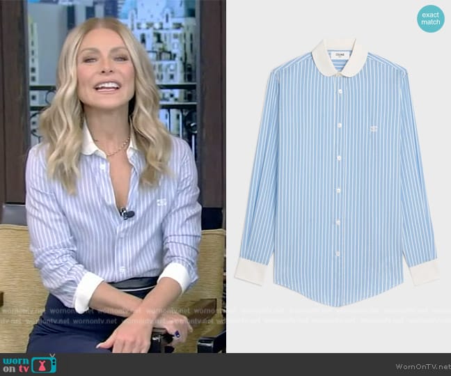 WornOnTV: Kelly’s navy skirt and striped blouse on Live with Kelly and ...