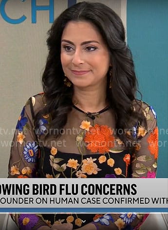 Dr Celine Gounder's floral embroidered dress on CBS Mornings