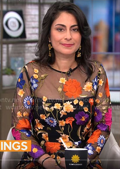 Dr Celine Gounder’s floral embroidered dress on CBS Mornings