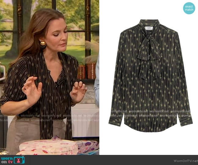 Celine Romy shirt in crepe de chine worn by Drew Barrymore on The Drew Barrymore Show