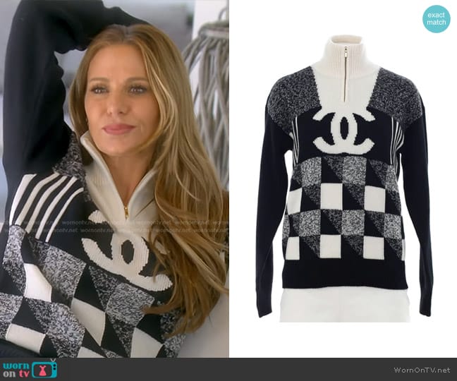 Chanel CC Colorblock Quarter Zip Sweater worn by Dorit Kemsley on The Real Housewives of Beverly Hills