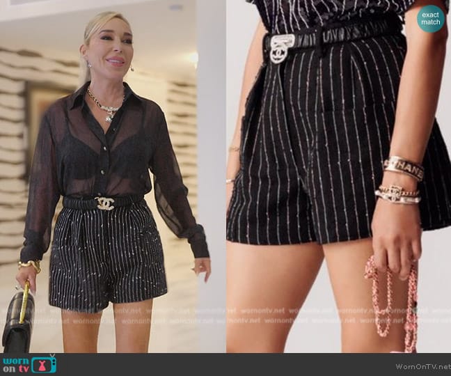 Chanel Pinstripe Shorts worn by Marysol Patton (Marysol Patton) on The Real Housewives of Miami