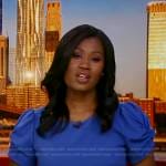 Chantee Lans’s blue ruched puff sleeve dress on Good Morning America