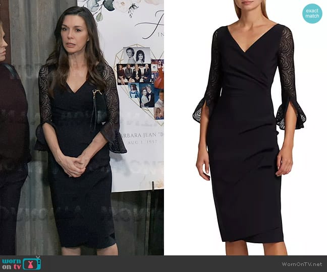 Chiara Boni La Petite Robe Triana Lace-Sleeve Midi-Dress worn by Anna Devane (Finola Hughes) on General Hospital