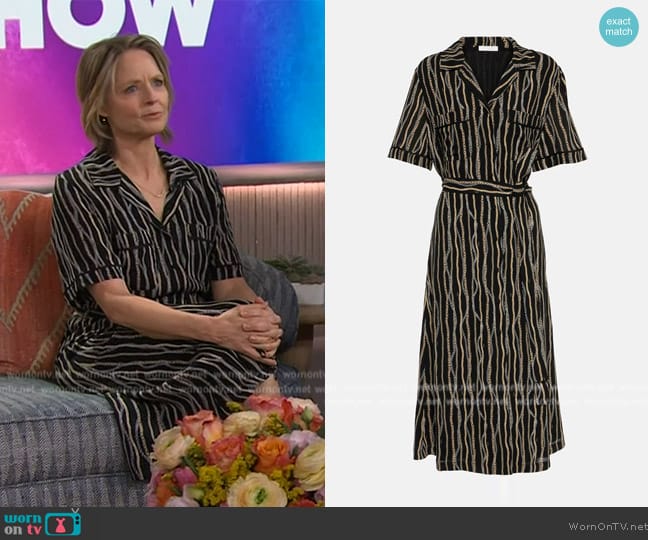 Chloe Printed silk sablé shirt dress worn by Jodie Foster on The Kelly Clarkson Show