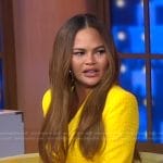 Chrissy Teigen’s yellow cropped blazer and mini skirt on Good Morning America