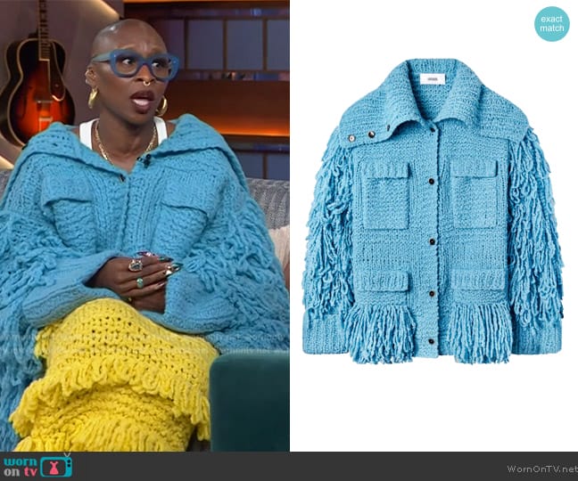 Christopher John Rogers Handknit Fringe Jacket worn by Cynthia Erivo on The Kelly Clarkson Show