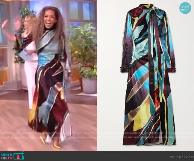 Christopher John Rogers Wheatpaste Scarf-Neck Asymmetric Dress worn by Sunny Hostin on The View