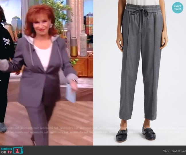 Cinq a Sept Adalie Drawstring Metallic-Striped Pants worn by Joy Behar on The View