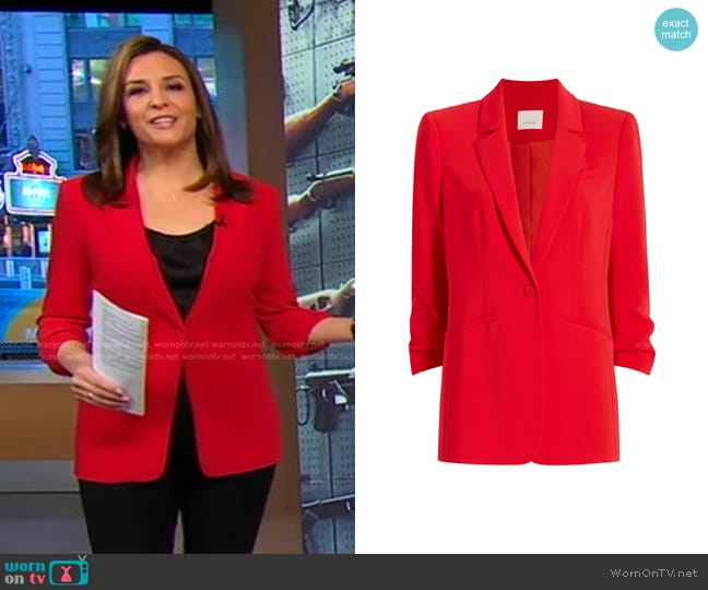 Cinq a Sept Khloe Crepe Ruched Blazer worn by Mary Bruce on Good Morning America