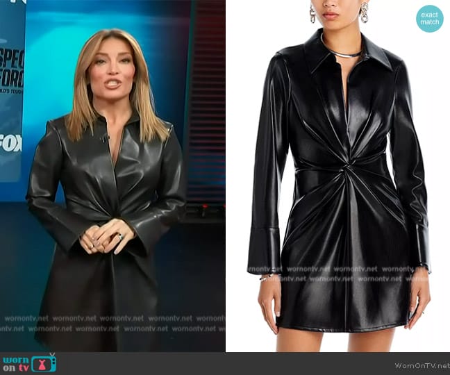 Cinq a Sept Mckenna Faux Leather Mini Dress worn by Kit Hoover on Access Hollywood