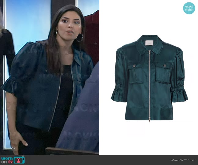 Cinq a Sept Holly Jacket in Peacock Blue worn by Brook Lynn Quartermaine (Amanda Setton) on General Hospital