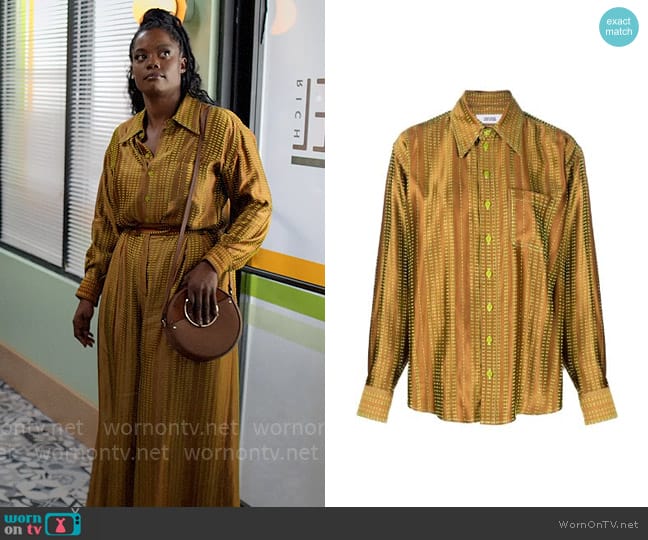 Christopher John Rogers Embroidered long-sleeve satin shirt worn by Sabrina Hollins (Novi Brown) on Tyler Perrys Sistas