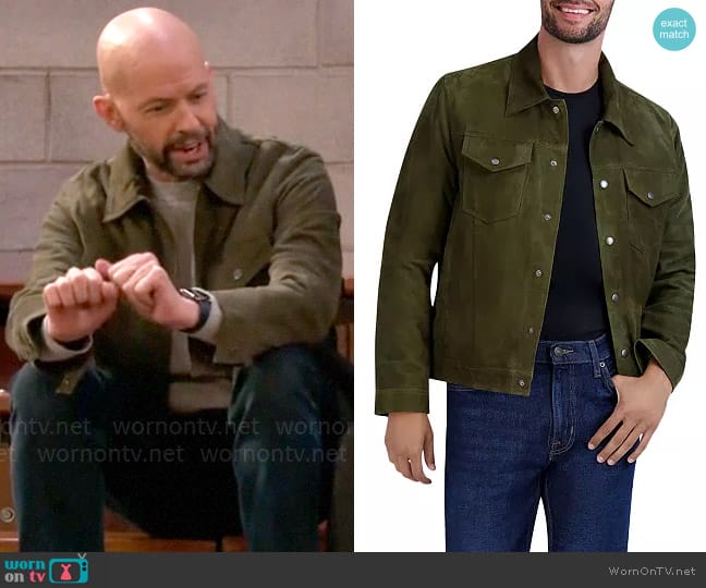 Cole Haan Suede Trucker Jacket worn by Jim Kearney (Jon Cryer) on Extended Family