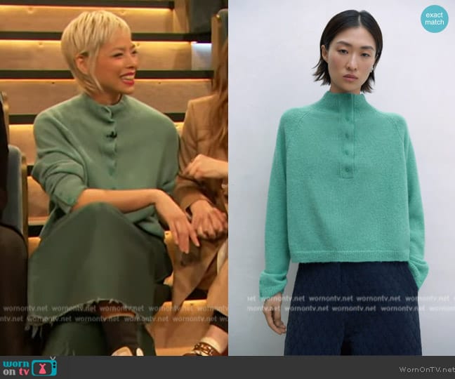 Cordera Baby Alpaca Polo Sweater worn by Pilar Valdes on The Drew Barrymore Show