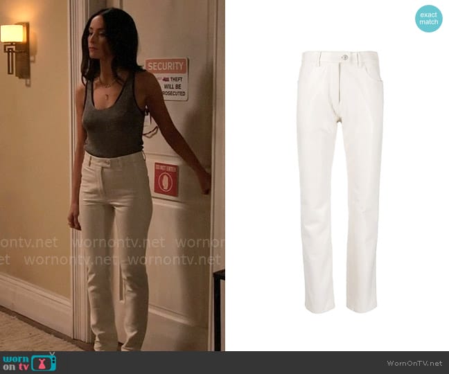 Courreges Straight-leg faux leather trousers worn by Julia Mariano (Abigail Spencer) on Extended Family