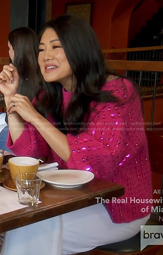 Crystal's pink sequin embellished sweater on The Real Housewives of Beverly Hills