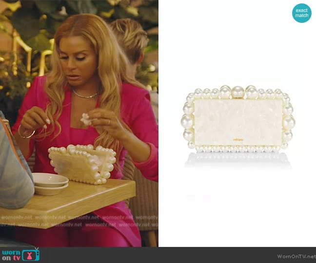 Cult Gaia Eos Beaded Acrylic Box Clutch worn by Robyn Dixon on The Real Housewives of Potomac