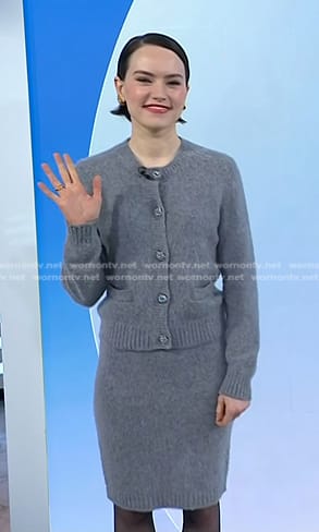 Daisy Ridley’s grey cardigan and knit skirt on Today