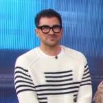 Dan Levy’s white striped knit sweater on Good Morning America