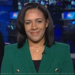 Dana Griffin’s green double breasted blazer on NBC News Daily