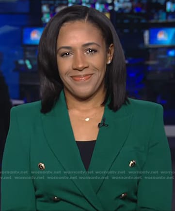 Dana Griffin’s green double breasted blazer on NBC News Daily