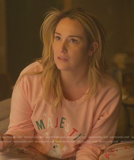 Davia's pink majestic print sweatshirt on Good Trouble