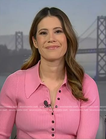 Deirdre Bosa’s pink ribbed polo top on NBC News Daily