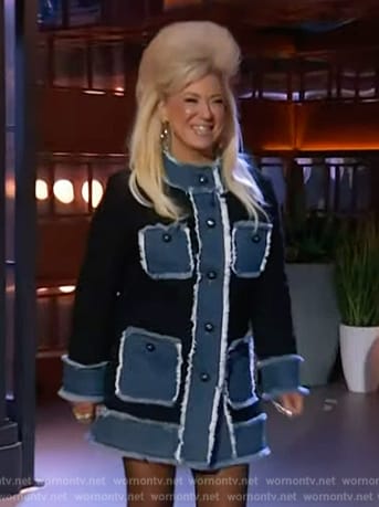 Theresa Caputo’s denim patch jacket on The Kelly Clarkson Show