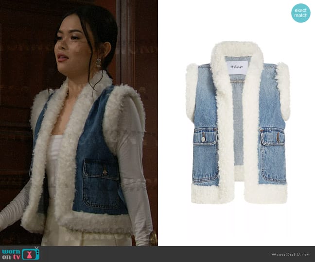 Derek Lam 10 Crosby Jaime Sherpa-Trimmed Denim Vest worn by Luna (Lisa Yamada) on The Bold and the Beautiful