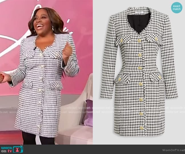 Derek Lam 10 Crosby Checked boucle-tweed mini dress worn by Sherri Shepherd on Sherri