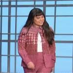 Devery Jacobs’ red patchwork sequin shirt and pants on The Talk