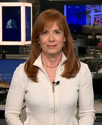 Diana Olick’s cable knit zip jacket sweater on NBC News Daily