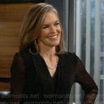 Diane’s black v-neck dress with long sheer sleeves on The Young and the Restless